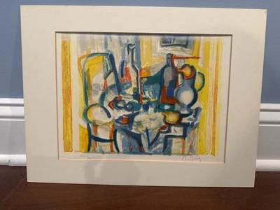 马塞尔·穆利签名平版画 145/200 静物带瓶子 中世纪现代 — 第 1/4 张图片