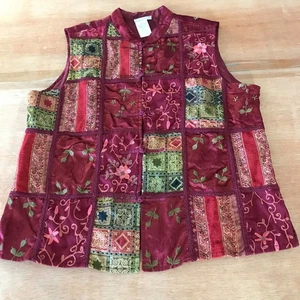 Coldwater Creek Vest Jacket Women L Purple Floral Patchwork Tapestry Sleeveless - Picture 1 of 12