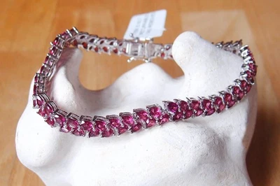 Brazalete Tenis Plata de Ley 925 Granate Rodolita Natural 7,5 pulgadas/19,5 cm. Foto 1 de 4
