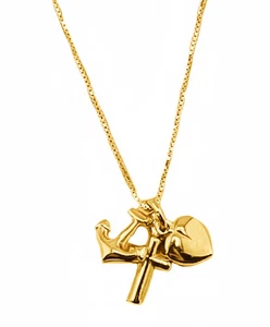 Halskette Glücksbringer Glaube Hoffnung Nächstenliebe Herren Damen 925 Silber vergoldet - Bild 1 von 2