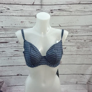 Quayside Moontide BNWT U/W Top Ocean Stripes Navy Size 10 D Bikini Swimwear - Picture 1 of 8