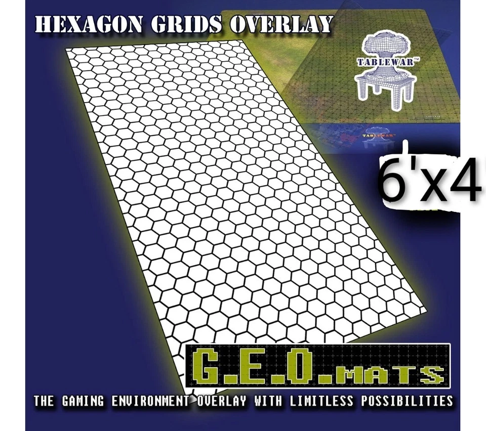 TableWar Map - GEO MAT Gaming - 1.5" Hex Grid 6'x4' In Black The F.A.T. Mat TTG - Image 1 of 2