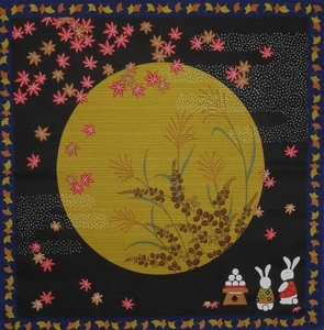 Furoshiki Wrapping Cloth Rabbits and The Harvest Moon Motif Patterned  - Picture 1 of 4