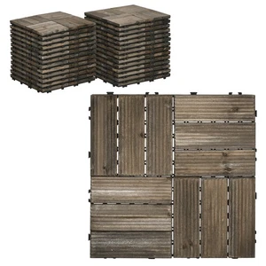Outsunny 27 Pcs Wooden Decking Tiles, 30x30cm Decking Boards, 2.5㎡, Grey - Picture 1 of 12