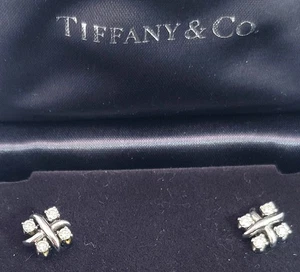 TIFFANY & CO. SCHLUMBERGER 16 SIXTEEN  STONE DIAMOND & PLATINUM EARRINGS - Picture 1 of 12