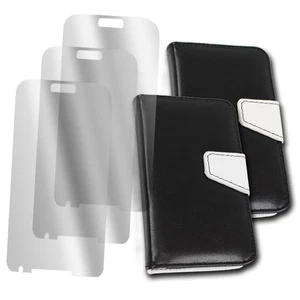 2X WALLET CASE COVER+SCREEN PROTECTOR STAND PU LEATHER BLACK GALAXY SIV S4 I9500 - Photo 1 sur 2