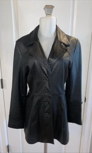Giacca di pelle nera vintage Y2K Wilsons donna taglia small cappotto con bottoni - Foto 1 di 16