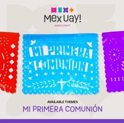 Estandartes Primera Comunión ~ Paquete de 3 pancartas de 18 pies cada una - Papel Picado de plástico multicolor Foto 1 de 3