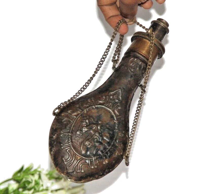 Vintage Victorian Style Small Miniature Brass Gun Powder Bottle/ Flask 9 - Image 1 of 4