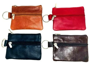 Cartera de monedas de cuero real con cremalleras y llavero correa bolso de monedas - Imagen 1 de 17
