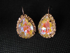 MARIANA EARRINGS SWAROVSKI CRYSTALS STATEMENT PURPLE ORANGE PEAR Rose Gold PL - Picture 1 of 3