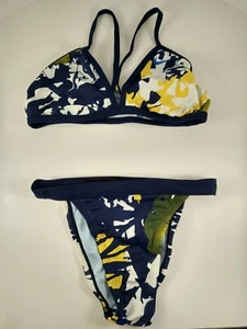 Nike Bikini Two Piece Swim Suit Navy Blue White Yellow Green Kids 24 Girls 8 - Picture 1 of 4