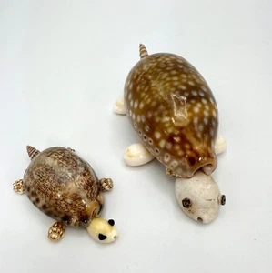 Hand Crafted Mama & Baby Turtles Seashell Folk Art Figures - Picture 1 of 13