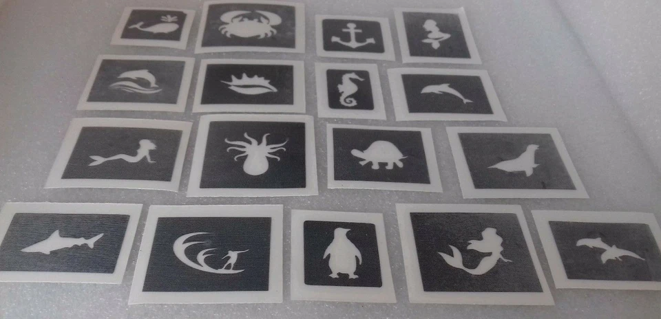 DAZZLE GLITTER TATTOOS 30 x mini piccoli stencil tema mare per tatuaggi glitter / aerografo mare oceano