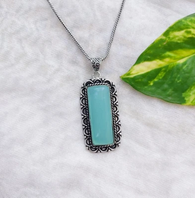 Chalcedony Pendant With Silver Plated Chain Necklace Handmade Crystal Pendant - image 1 of 4