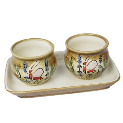 2 x Mini Pflaztopf auf Unterschale im Set- kleine Blumentöpfe Blumentopf Keramik - Bild 1 von 2