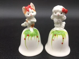 Set of 2 Miniature Mid-century Cat & Poodle Bells Bone China Made in Japan - Picture 1 of 4