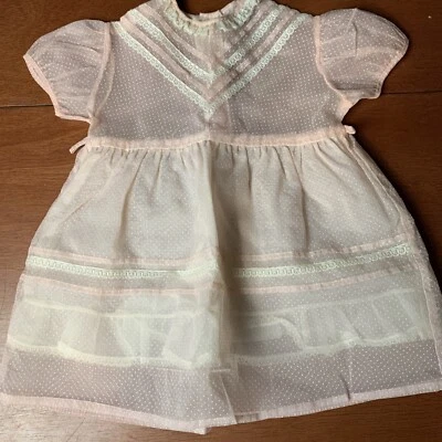 Vestido de fiesta vintage años 50 punto transparente rosa suizo bebé encaje transparente manga abullonada 18M Foto 1 de 4