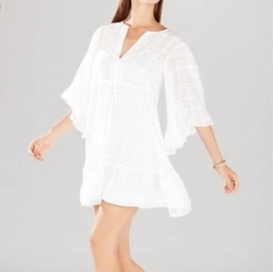 Abito copricostume BCBG MAXAZRIA Emileigh con volant manica a campana bianco testurizzato grande - Foto 1 di 14