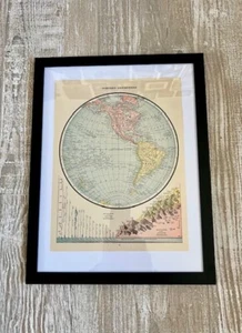 MAPA ANTIGUO VINTAGE GENUINO DEL HEMISFERIO OCCIDENTAL / MONTAÑAS, 1889 (enmarcado) - Imagen 1 de 3