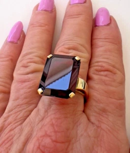 14k Large Emerald Cut Red Stone Garnet? Cocktail Ring Vintage - Picture 1 of 10