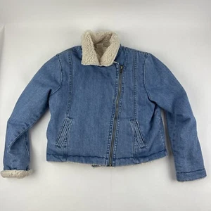 Crazy 8 Jean Jacket Girls Large 10/12 Blue Denim Fur Lined Full Zip - Picture 1 of 8