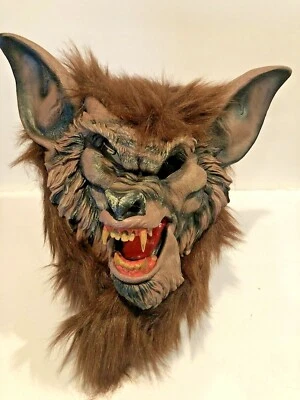 Scary Werewolf Full Mask Size Latex Face Brown Fur Fangs Slip On - Image 1 of 4