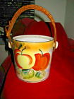 Vintage Japanese Hand Painted Fruit Biscuit Jar Bucket Bamboo Handle