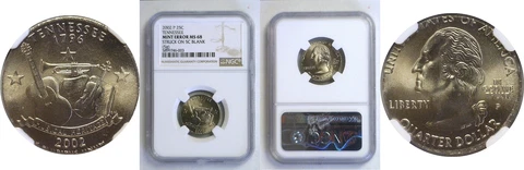 2002 Tennessee Quarter struck on a nickel planchet NGC MS-68 Cover
