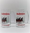 2 Budweiser King of Beers Clydesdale Horses Heavy Beer Mug Clear Glass Stein1989 for sale