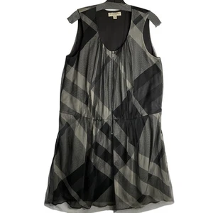 Burberry London Seide Nova Check Mesh Overlay Reißverschluss vorne Minikleid Designer 10 - Bild 1 von 9