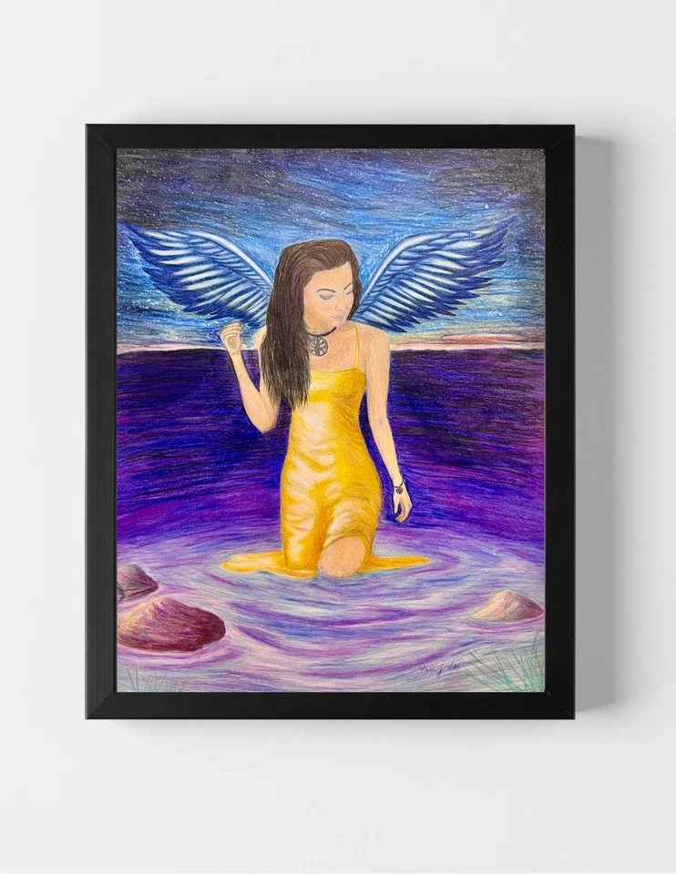 GUAJARDO Original Figurative Abstract Expressionist Angel 14X17 Paper Signed Art - Image 1 of 4