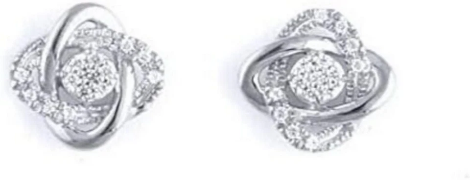 Pendientes nudo infinito de diamantes naturales de 1/10 quilate de oro blanco/amarillo de 10 quilates (G-H, SI2-I1) Foto 1 de 1