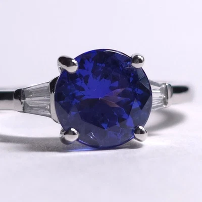Anillo Rhapsody AAAA corte redondo tanzanita y diamantes platino 950 talla 8 Foto 1 de 4