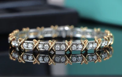 $50k Tiffany Co Schlumberger 18k Gold Platinum Sixteen Stone Diamond Bracelet 7" - Image 1 of 4