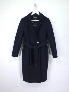 Abrigo Ted Baker Chelsyy Talla 2 UK 10 Azul Marino Lana Largo Invierno Chaqueta con Cinturón - Imagen 1 de 12