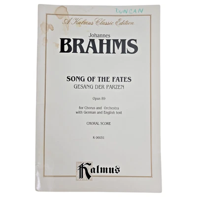 Brahms Song of the Fates Opus 89 Kalmus Choral Score Gesang der Parzen K 06051 - Image 1 of 4