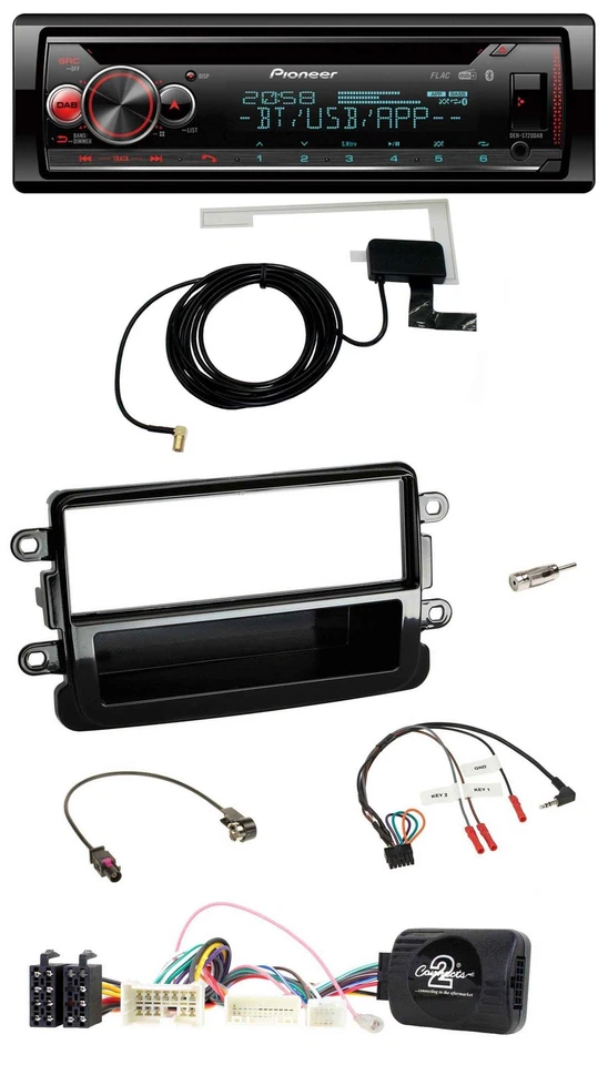 Pioneer DAB CD Lenkrad USB Bluetooth Autoradio für Dacia ab 2012 piano schwarz - Bild 1 von 4