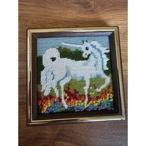 Completed Kit and Framed White Unicorn Sunset Designs The UNICORN'S GARDEN 6x6x1 - Picture 1 of 6