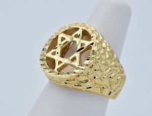 Jewish Star Bling Nugget Style Ring Size 13 Mens 14Kt Gold Ep