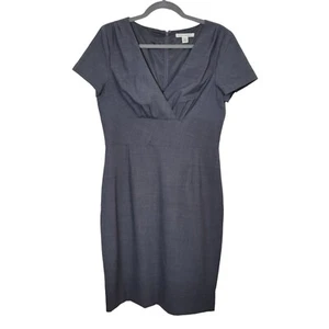 Banana Republic Wool Career Midi Sheath Dress Gray Sz 8 Pintuck Shoulders EUC - Picture 1 of 10