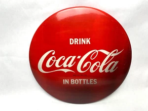 Coca-Cola 9" Metal Button Sign 1940's (re) Excellent w/ Minor Hairlines (PC3) - Picture 1 of 4