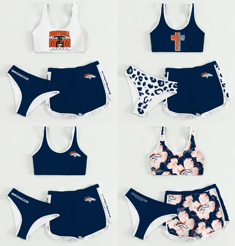 Denver Broncos Women's Gym Sports Sets 3PCS Yoga Sports Bra and Shorts Cover