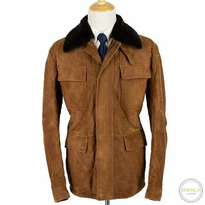 ACTUAL Zegna Tawny Marrón Gamuza Extraíble. Abrigo acolchado con cuello de piel de castor 46R Foto 1 de 4