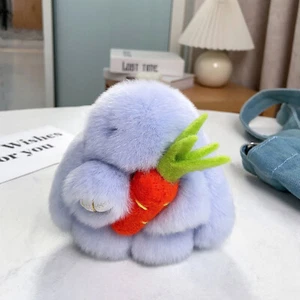 Muñeca de piel de conejo real de 10 cm/4" juguete niños regalo bolso colgante teléfono coche - Imagen 1 de 19
