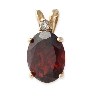 Vintage 14K Gold Garnet & White Sapphire Necklace Pendant Solid Yellow Gold - Picture 1 of 4