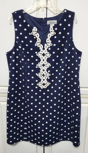 J Howard Sheath Dress Navy Blue/White Stretch Textured Polka Dot Size 16W PPP-10 - Picture 1 of 12