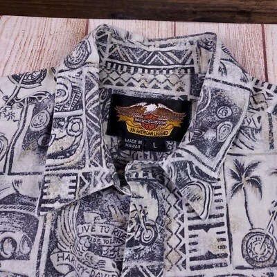 Camisa hawaiana Harley Davidson para hombre beige talla L motocicleta Foto 1 de 4