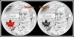 2x CANADA 2012 CANADESE NUOVO ISAAC BROCK NON E ROSSO COLORATO 25 CENT COIN LOTTO UNC - Foto 1 di 2