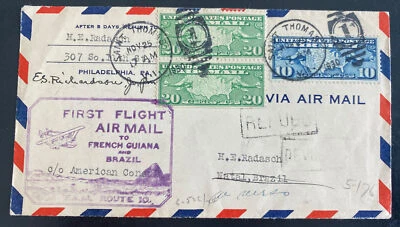 1930 St Thomas Virgin Islands First Flight Airmail Cover To Natal Brazil 95 Flow - Image 1 of 2